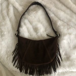 Ralph Lauren small brown suede fringe hobo bag